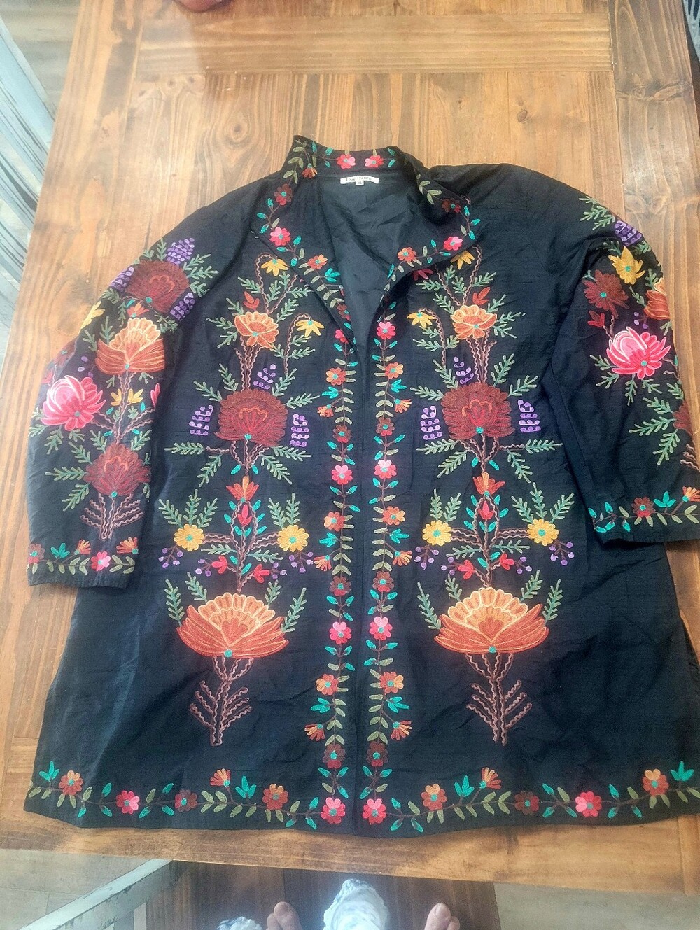 TravelSmith Black Jacket with Colorful Floral Embroidery